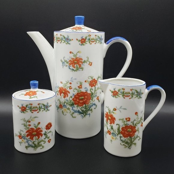 Schmid Design Folio Vintage Orange Flower Porcelain Coffee and Tea Service Set - Picture 1 of 10
